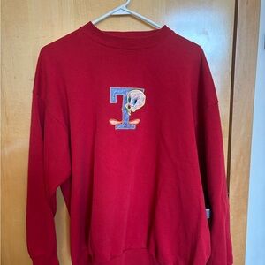 Warner Bros Red Crewneck Sweater with Iconic Design